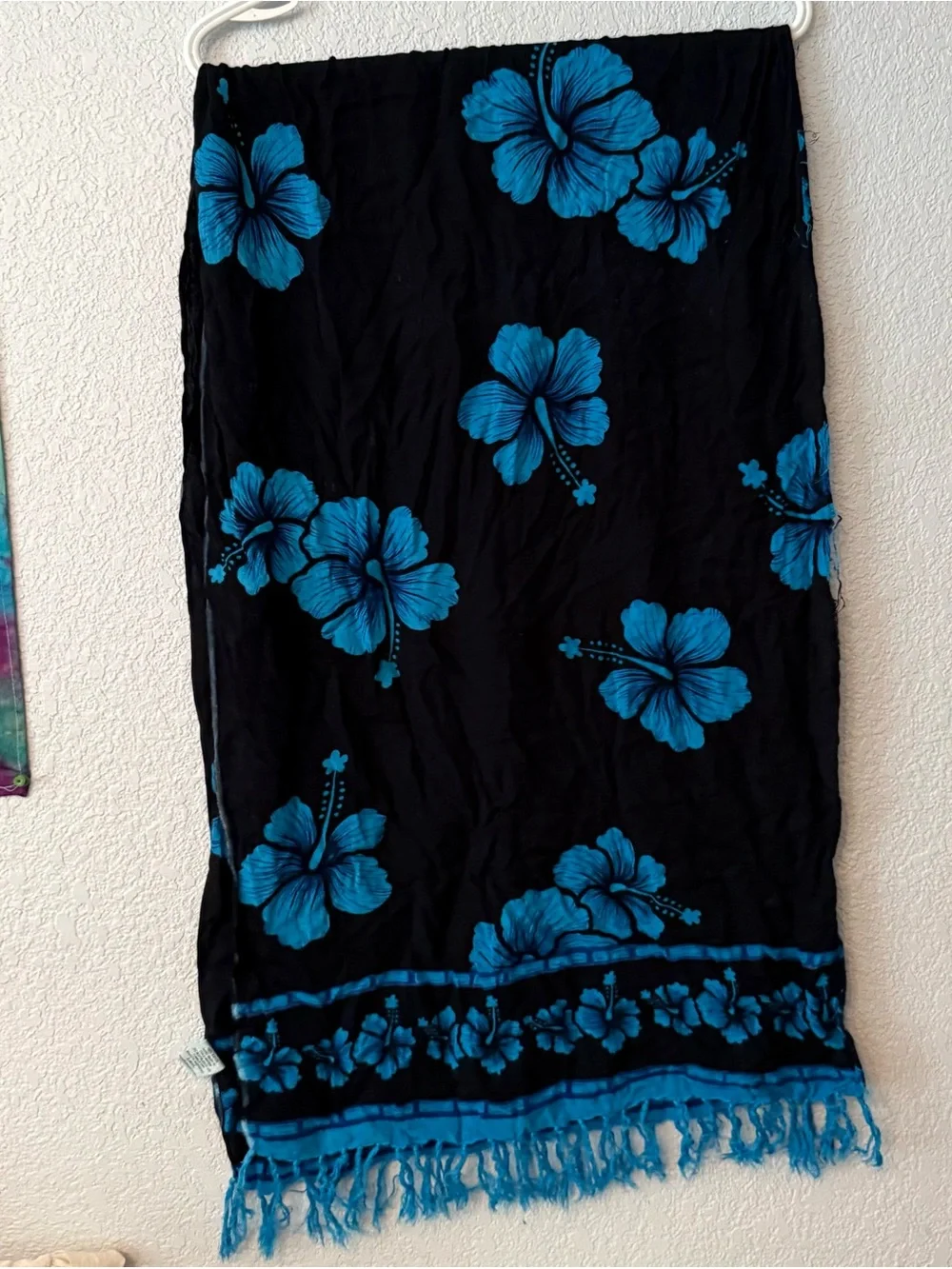 Blue on Black Hawaiian Beach Sarong Set Top n Bottom Cover-up